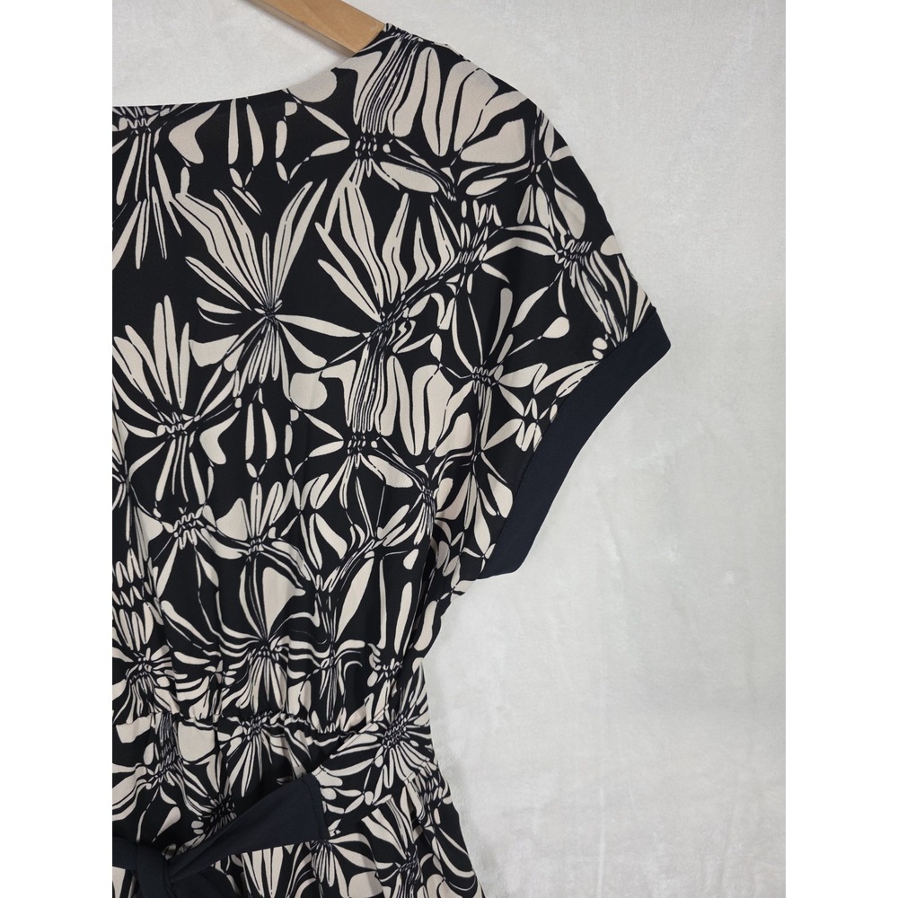 Anthropologie 9-H15 STCL XS Floral Dress Black Beige V Neck Tie Back Pockets - Picture 7 of 14